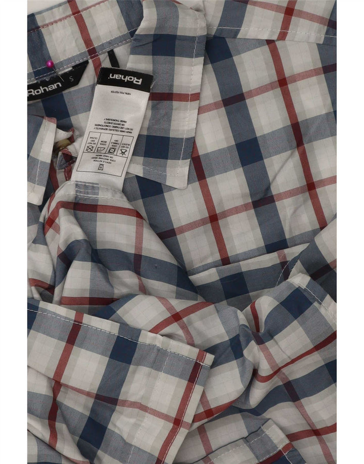 Rohan Camisa masculina de manga curta pequena azul xadrez poliéster