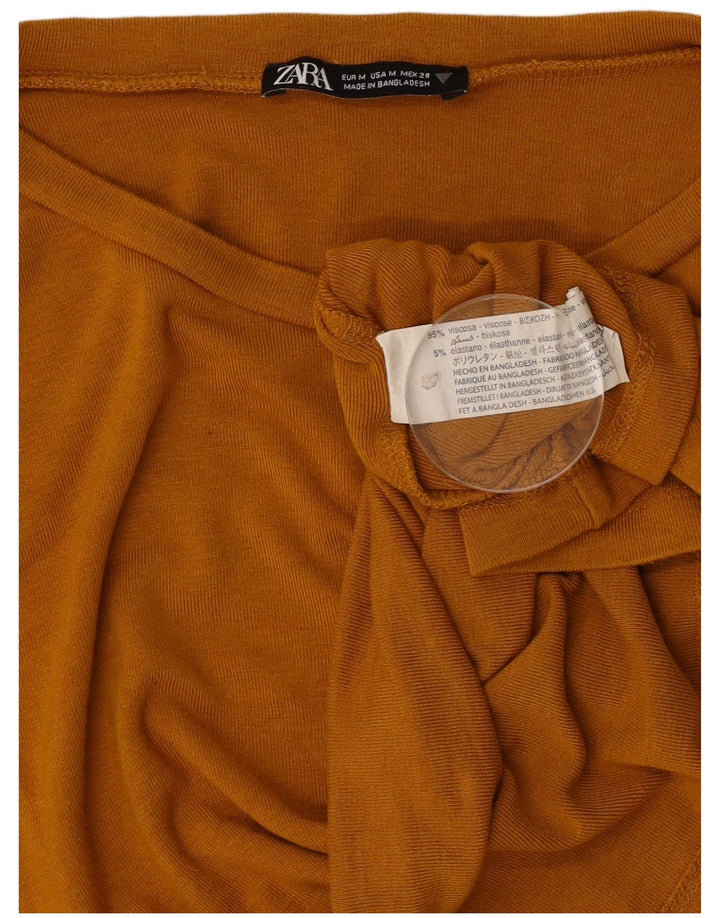 Zara Top curto feminino manga comprida Reino Unido 12 viscose marrom médio