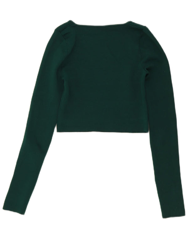Zara Womens Crop Top Manga Longa Reino Unido 8 Pequeno Verde