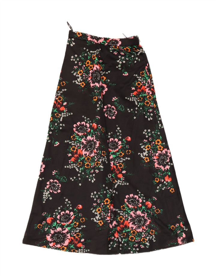 Saia evasê feminina VINTAGE W28 médio preto floral