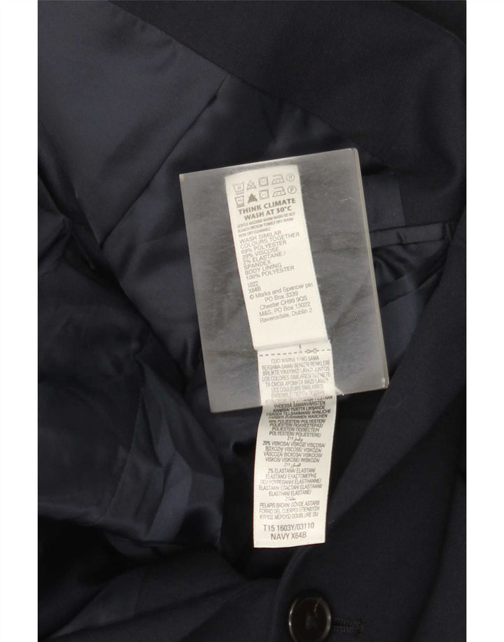 Jaqueta blazer masculina de 2 botões Marks & Spencer Reino Unido 44 XL azul marinho poliéster