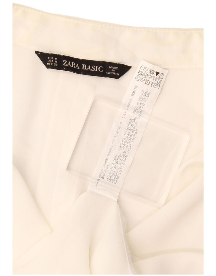 Blusa feminina ZARA manga 3/4 Batwing Reino Unido 14 médio branco poliéster