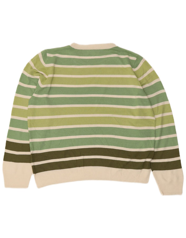 Suéter feminino Marks & Spencer com gola redonda, Reino Unido 16, grande, listrado verde