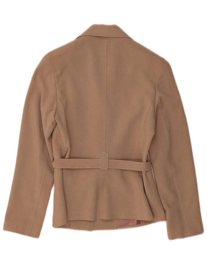 Jaqueta blazer feminina vintage com 2 botões Reino Unido 8 pequena bege