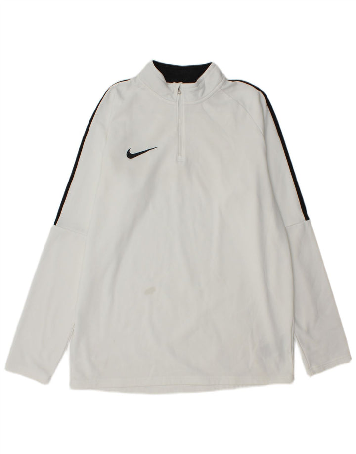 Pulôver Nike masculino Dri Fit com gola zip e moletom grande bloco colorido branco