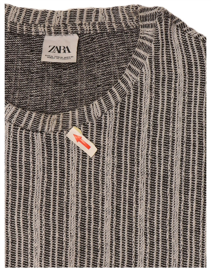 Camiseta masculina Zara Top cinza médio listrado algodão