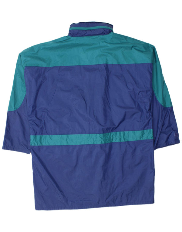 Jaqueta de chuva com capuz masculina vintage UK 40 grande bloco colorido azul nylon