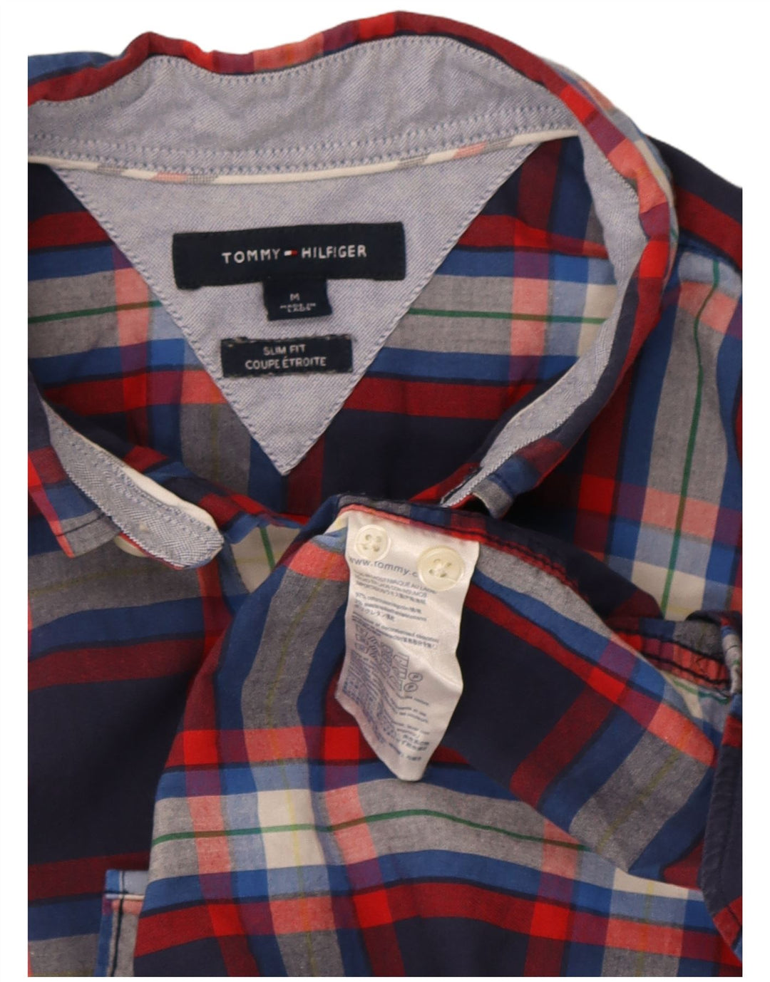Tommy Hilfiger Camisa masculina de manga curta Slim Fit médio xadrez azul marinho