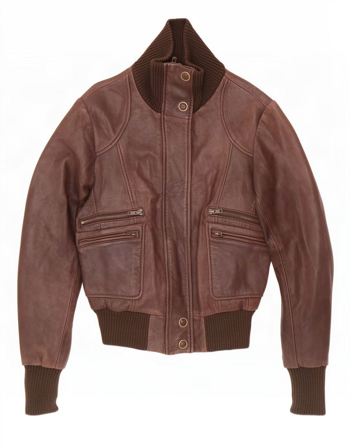 Jaqueta de couro feminina Oasis UK 6 XS marrom