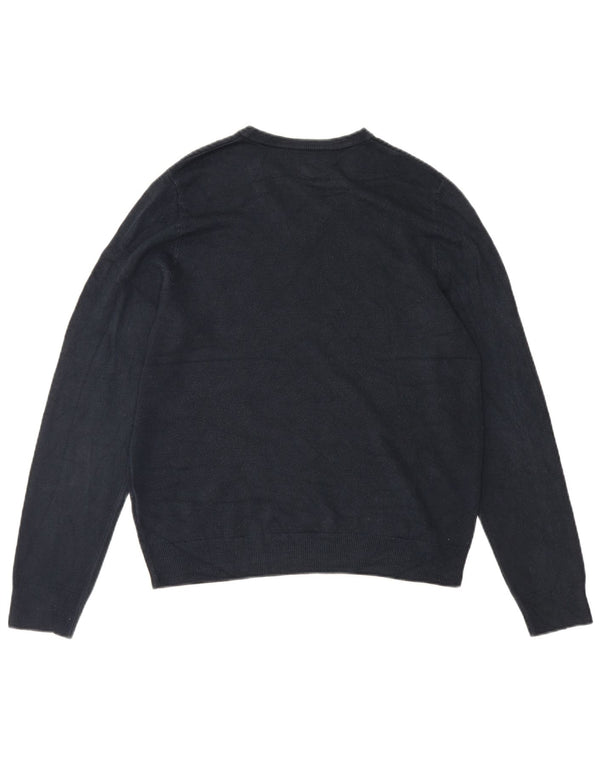 Suéter masculino Marks & Spencer com decote em V grande acrílico azul marinho