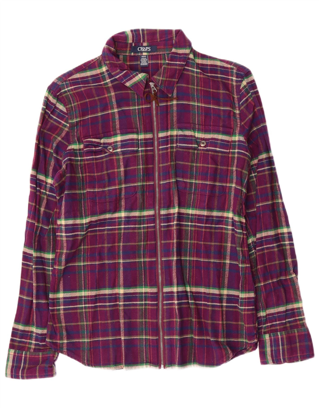 Camisa feminina de flanela Chaps Reino Unido 14 algodão xadrez roxo médio