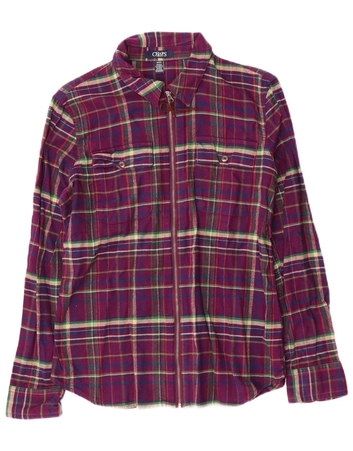Camisa feminina de flanela Chaps Reino Unido 14 algodão xadrez roxo médio