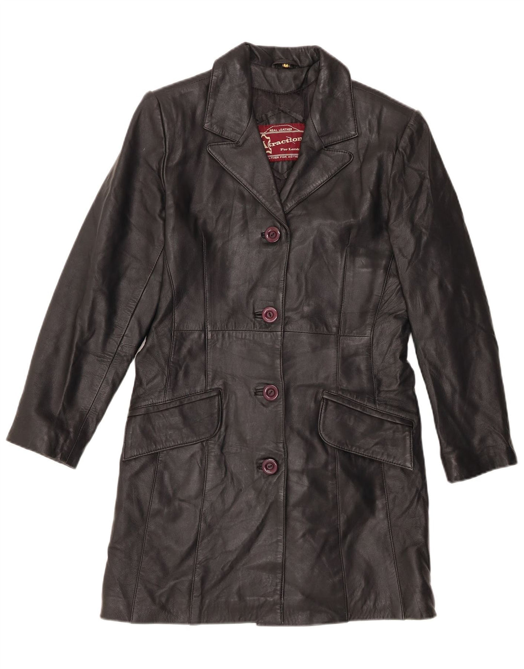 Casaco de couro feminino vintage Reino Unido 12 couro preto médio