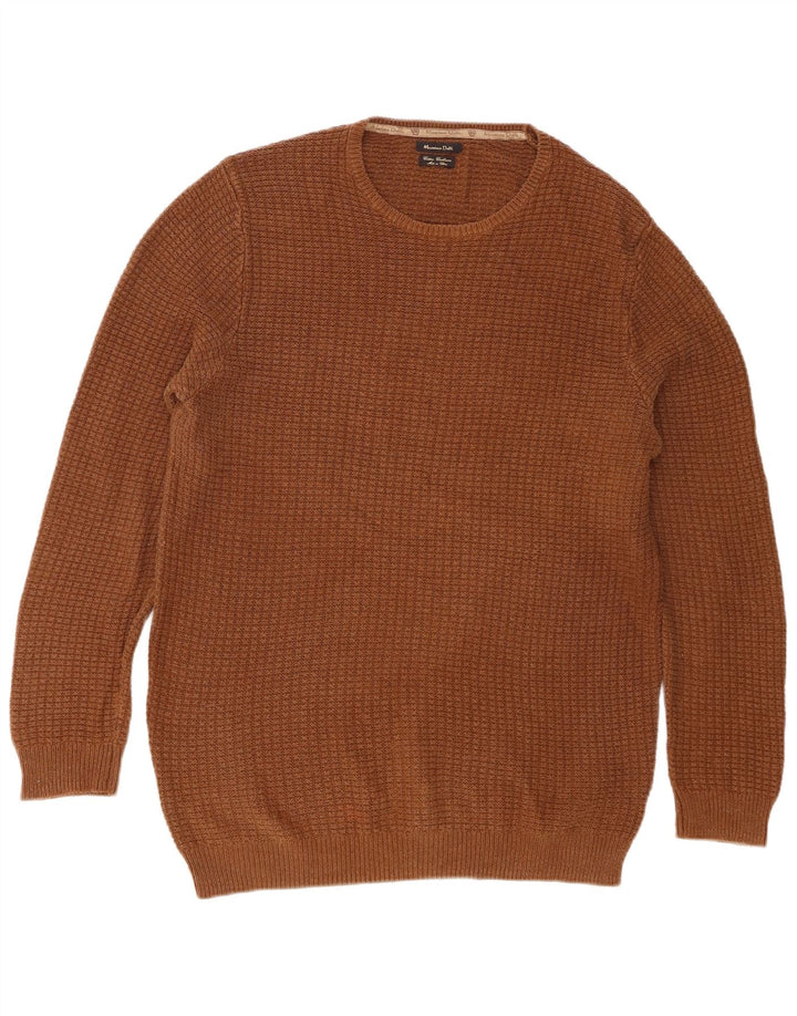 Suéter masculino Massimo Dutti com gola redonda, grande algodão marrom