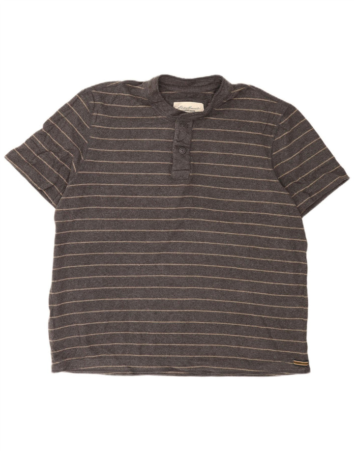 Camisa polo masculina Eddie Bauer XL algodão listrado cinza
