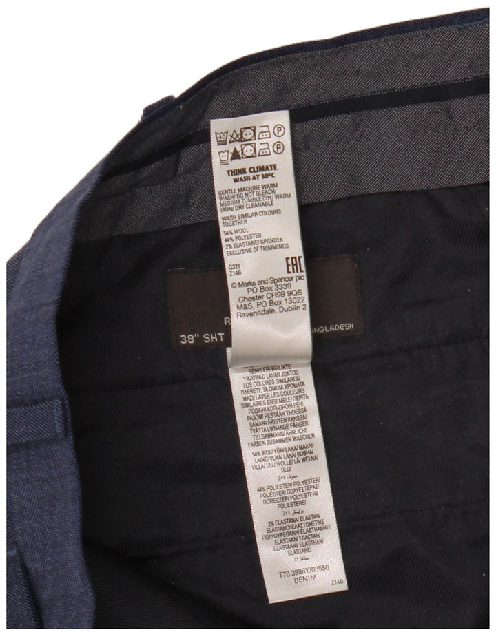 Calça masculina de ajuste regular Marks & Spencer W38 L29 lã azul