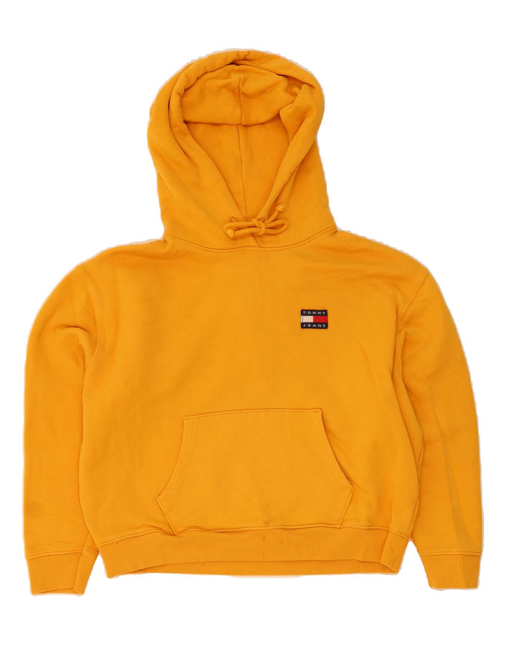 TOMMY HILFIGER Womens Crop Oversized Hoodie Jumper UK 14 Medium Yellow Vintage Tommy Hilfiger and Second-Hand Tommy Hilfiger from Messina Hembry 