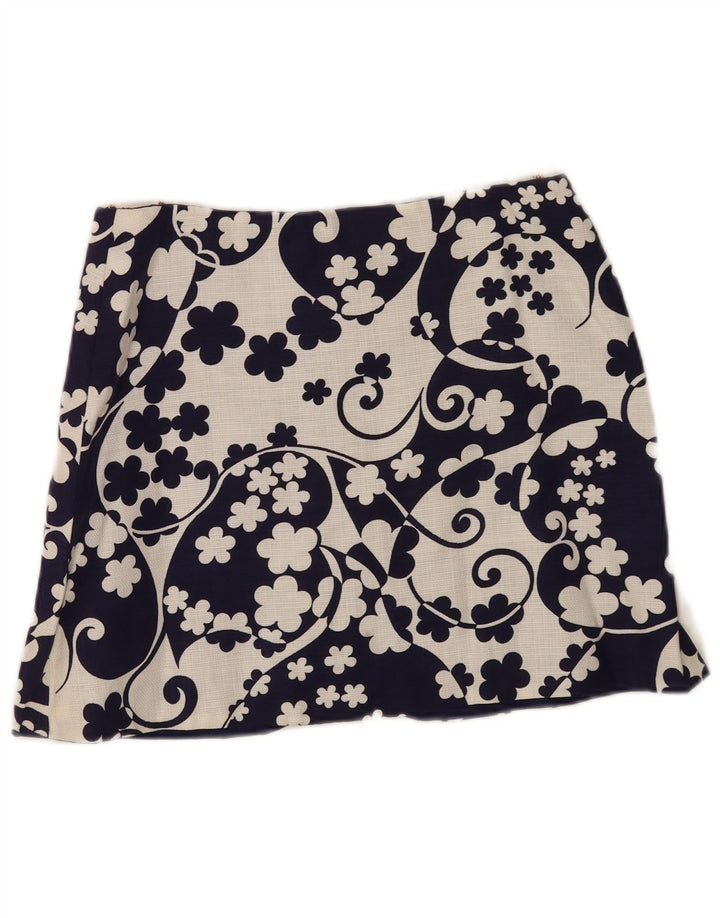Minissaia feminina vintage W28 médio azul marinho floral