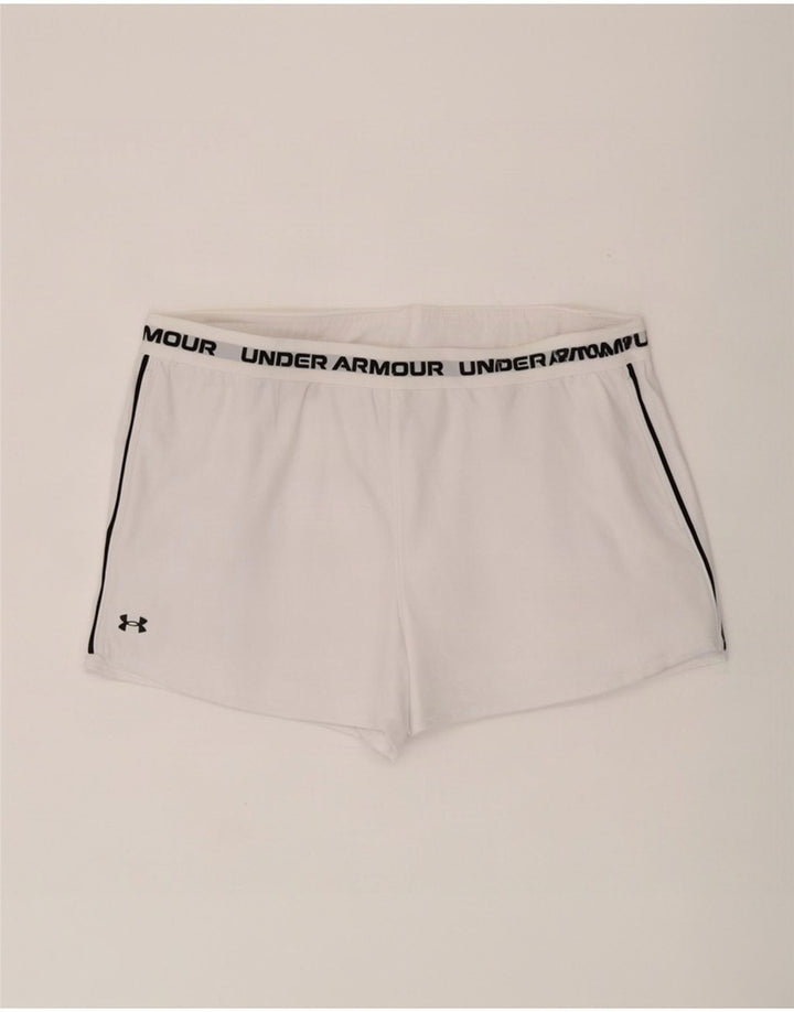 Shorts esportivos gráficos femininos Under Armour UK 20 2XL poliéster branco