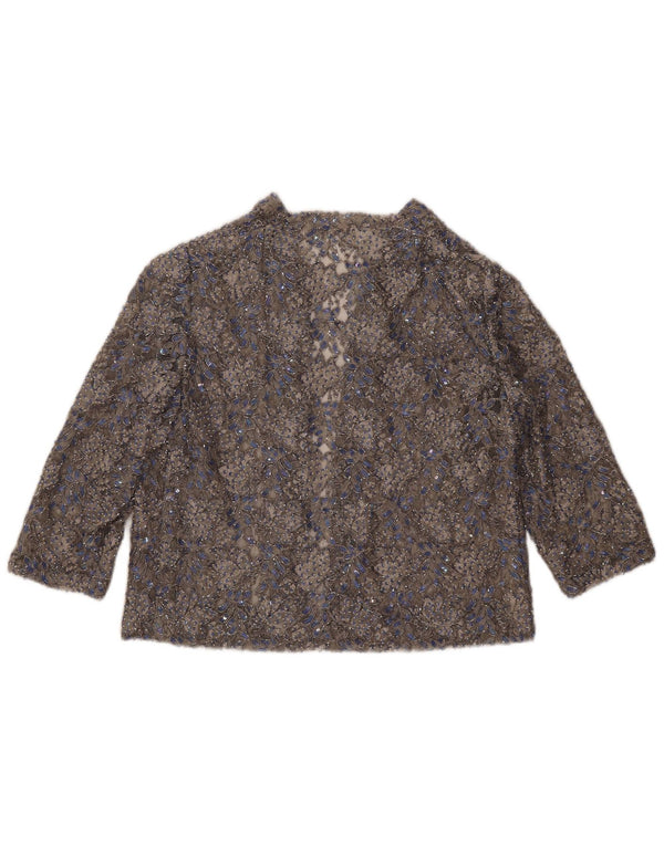 Cardigan de renda feminino vintage Reino Unido 16 cinza médio floral