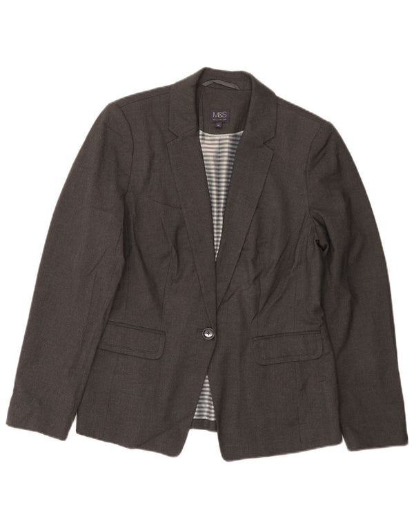 Jaqueta blazer feminina Marks & Spencer com 1 botão Reino Unido 12 poliéster cinza médio