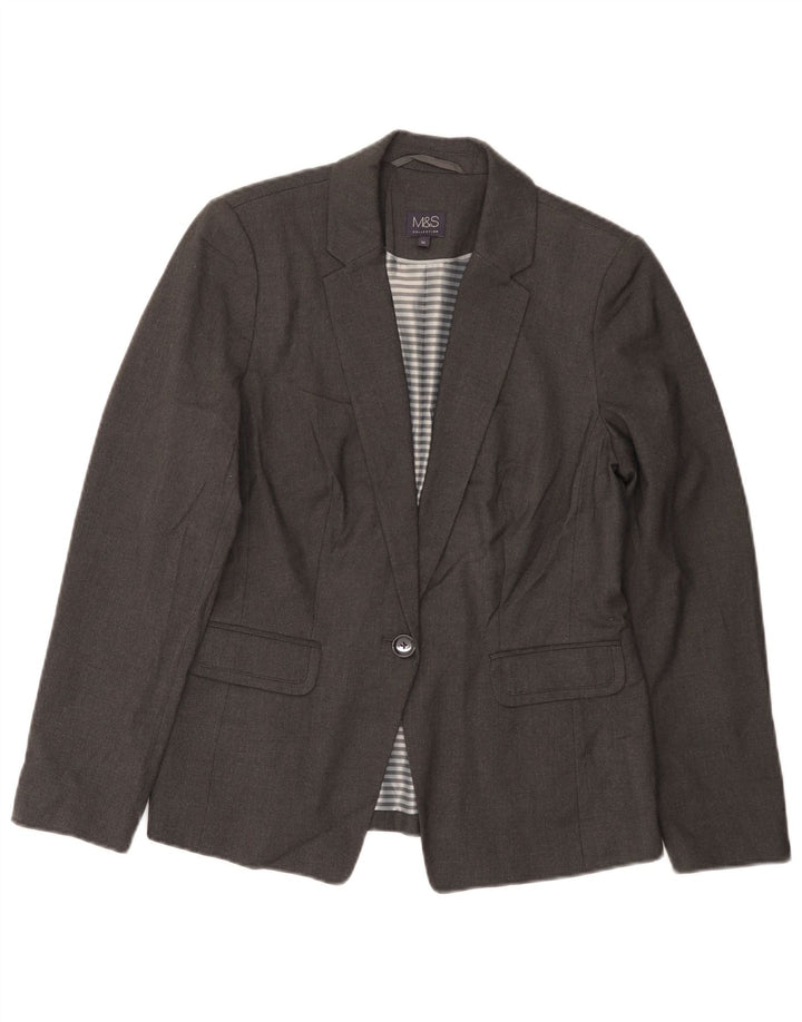 Jaqueta blazer feminina Marks & Spencer com 1 botão Reino Unido 12 poliéster cinza médio