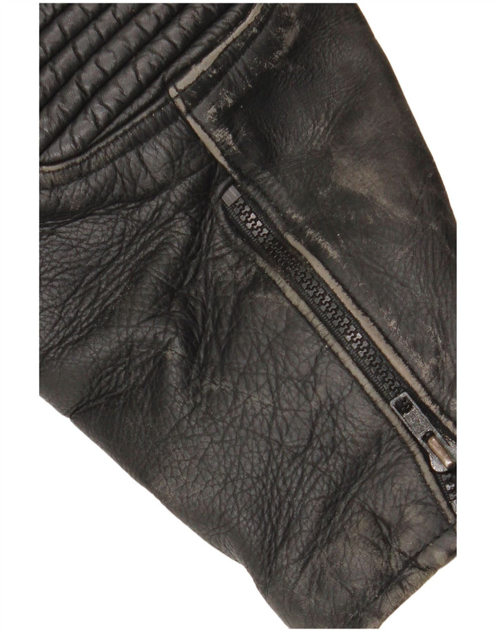 Jaqueta de couro masculina vintage para motociclista UK 36 motociclista preto pequeno