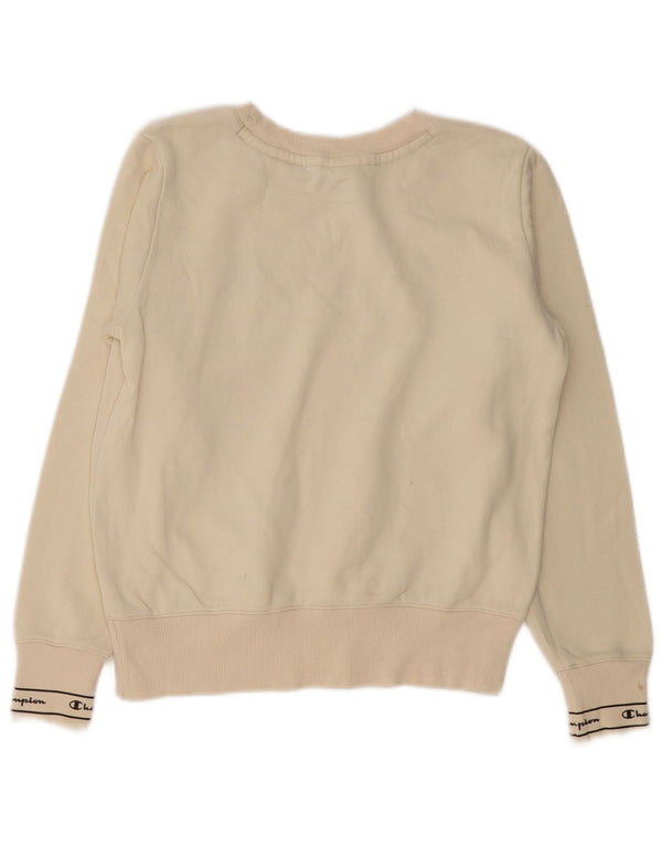 Champion feminino gráfico oversized moletom jumper UK 10 pequeno off white
