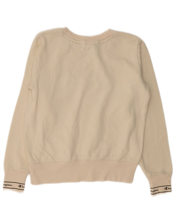 Champion feminino gráfico oversized moletom jumper UK 10 pequeno off white