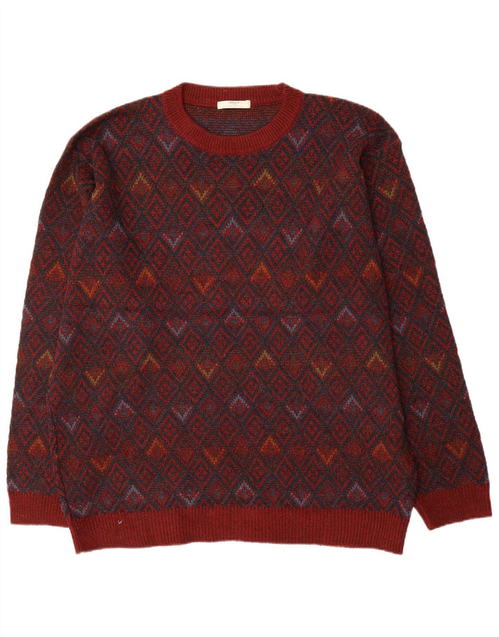 Suéter masculino Marks & Spencer com gola redonda, acrílico geométrico vermelho grande