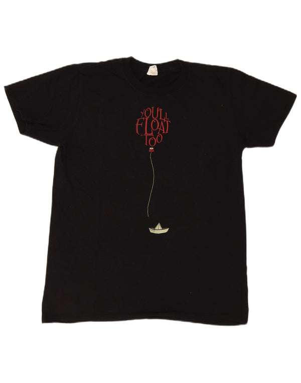 Camiseta masculina vintage com estampa regular, algodão preto médio