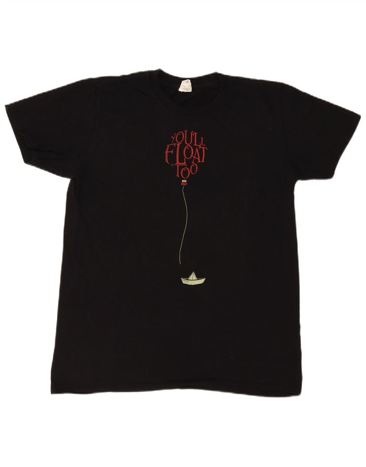 Camiseta masculina vintage com estampa regular, algodão preto médio