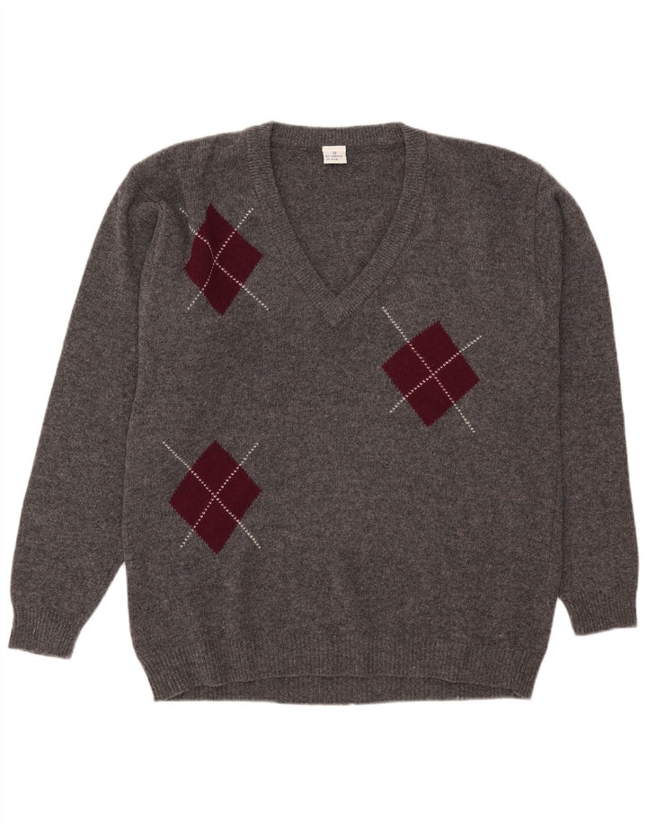 Suéter masculino vintage com decote em V IT 52 grande cinza Argyle/Diamante