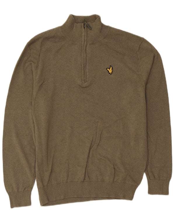 Suéter feminino Lyle & Scott com gola e zíper, Reino Unido 20 2XL algodão cáqui