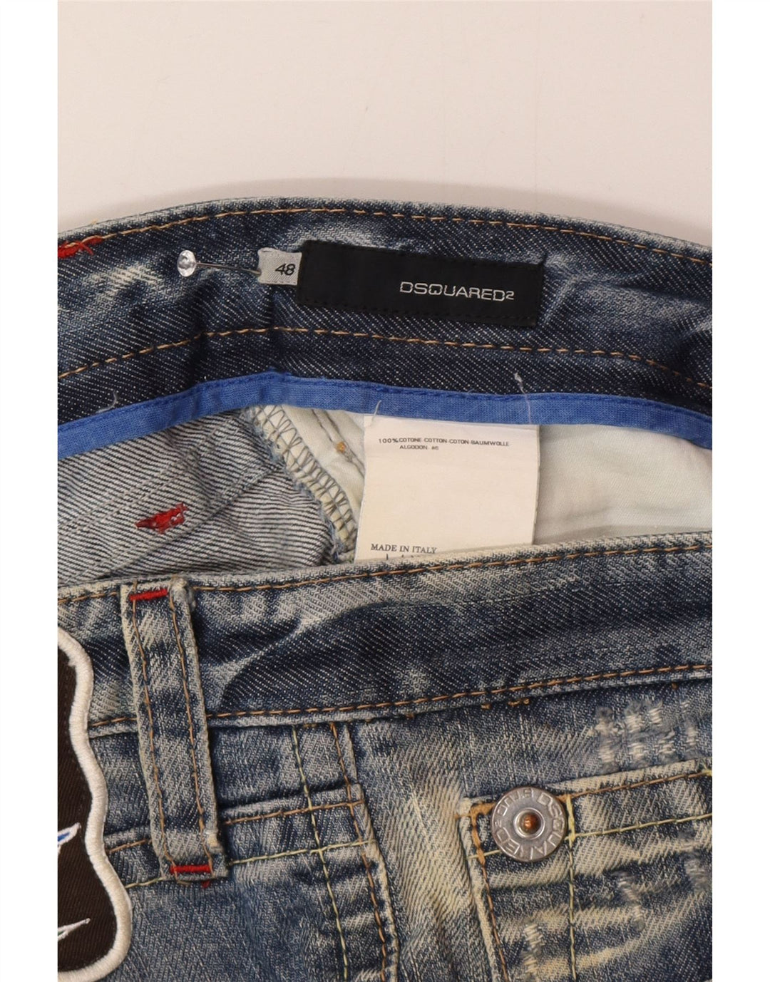 Calça jeans feminina Dsquared2 desgastada justa W32 L32 algodão azul