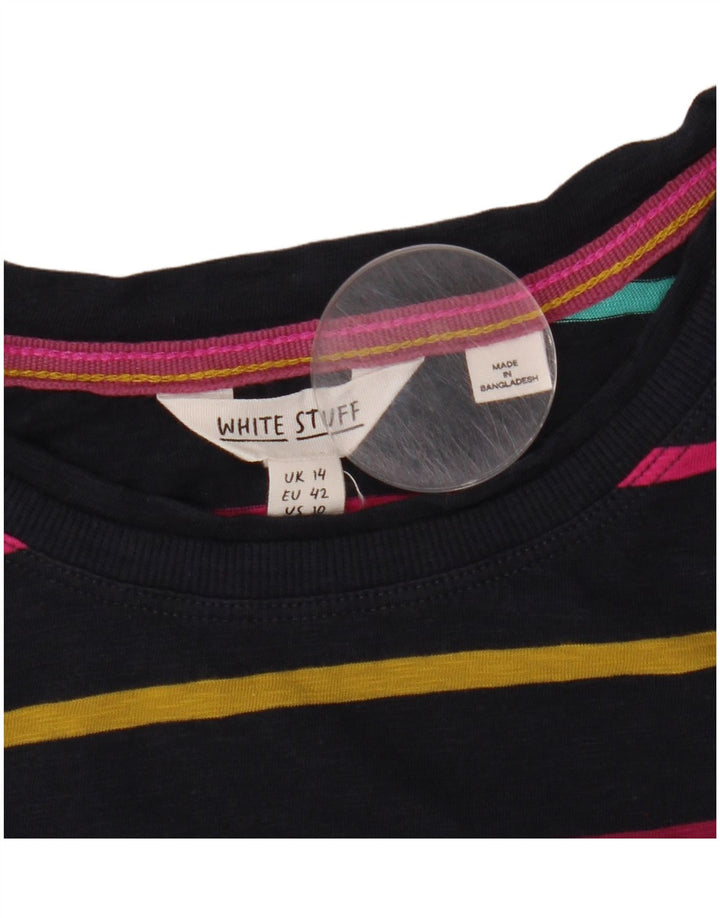 WHITE STUFF Top feminino de manga comprida UK 14 grande listrado azul marinho