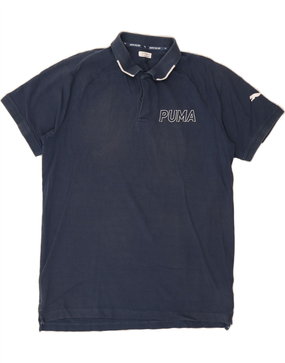 PUMA Mens Graphic Polo Shirt Large Navy Blue Cotton Vintage Puma and Second-Hand Puma from Messina Hembry 
