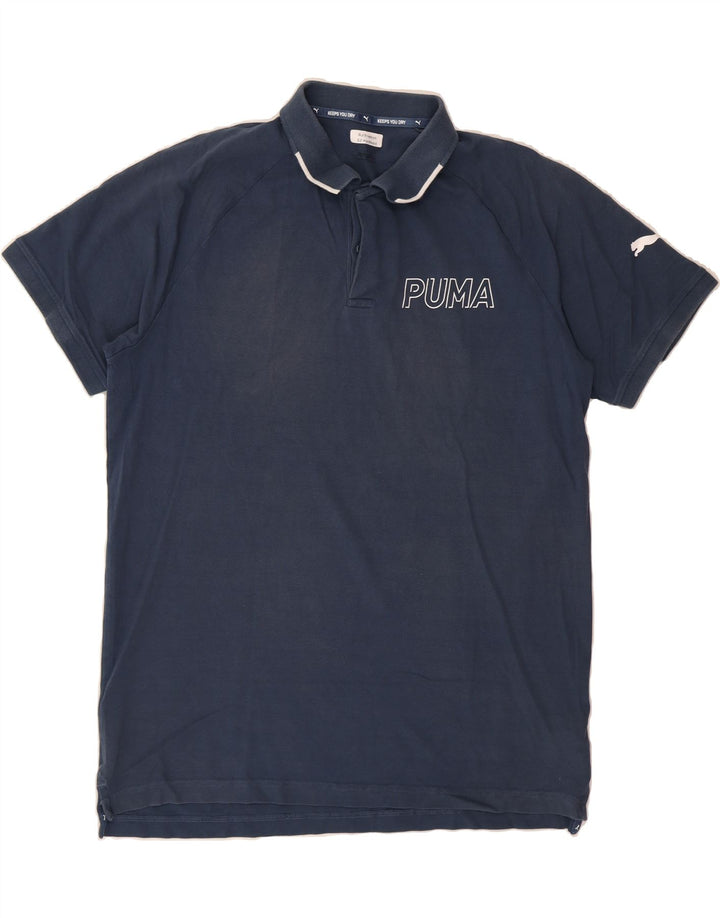 PUMA Mens Graphic Polo Shirt Large Navy Blue Cotton Vintage Puma and Second-Hand Puma from Messina Hembry 