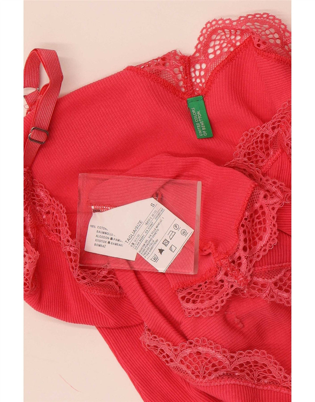 Benetton Cami Top Feminino UK 8 Pequeno Algodão Rosa