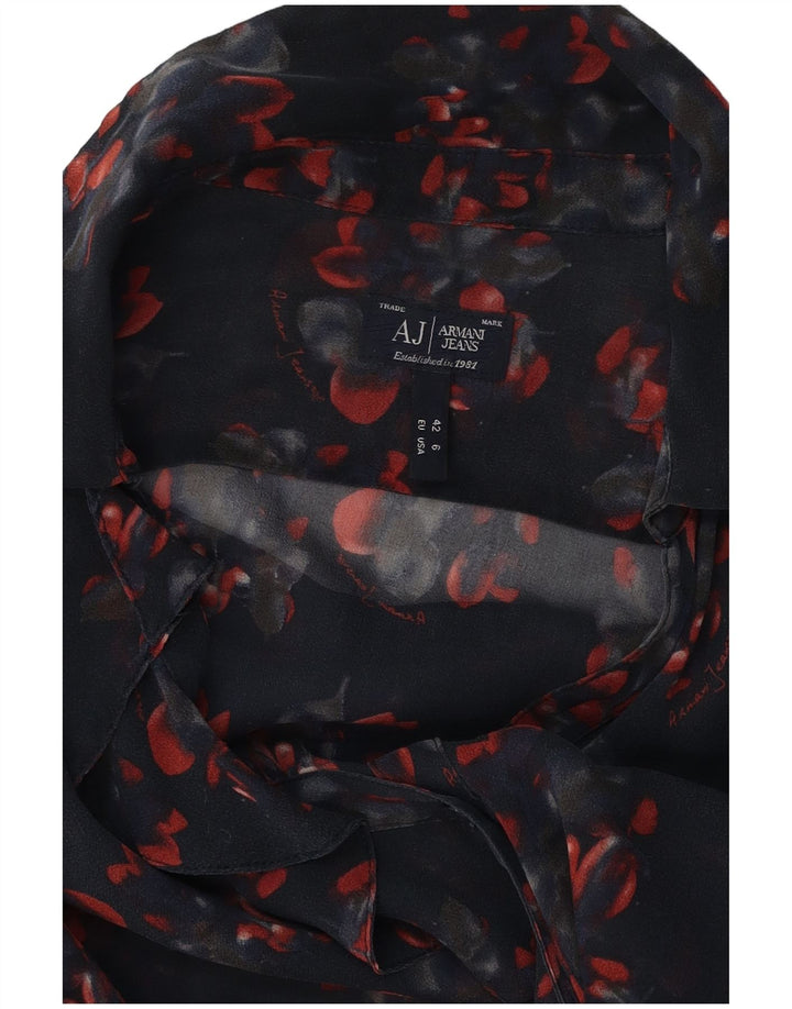 Blusa feminina ARMANI JEANS com babados na frente UE 42 grande azul marinho floral