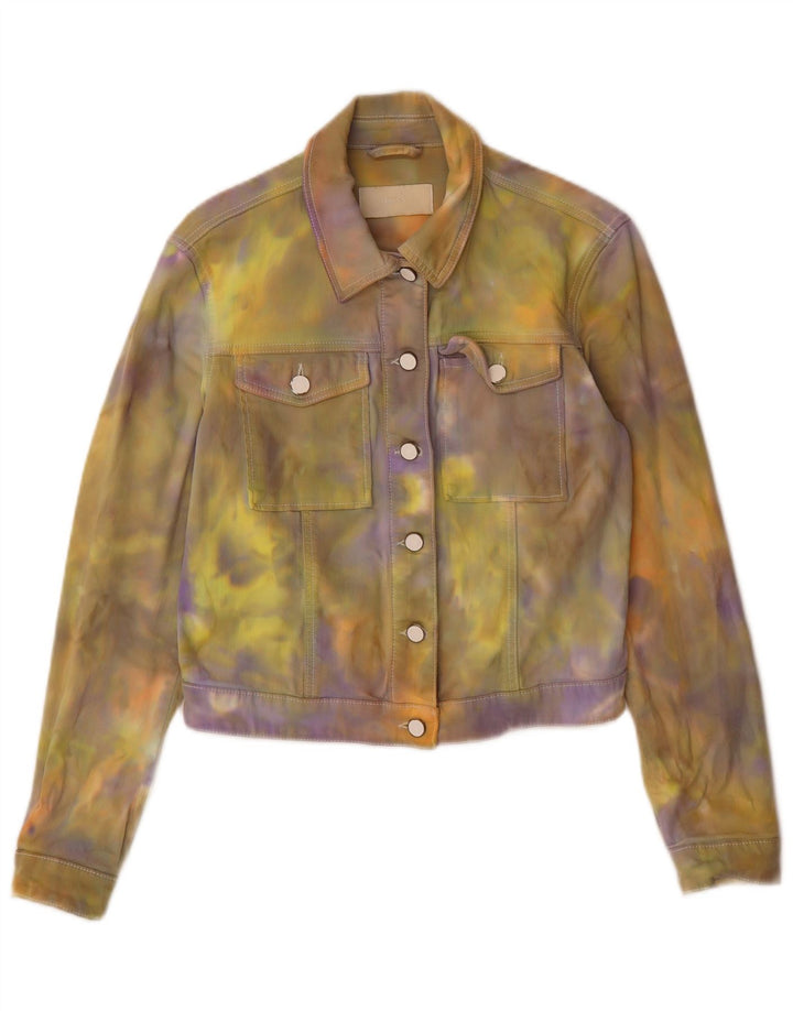 Jaqueta jeans feminina Hugo Boss Reino Unido 10 pequeno algodão tie-dye multicolorido