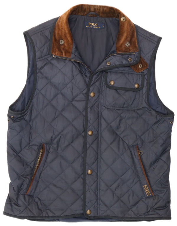 Colete acolchoado masculino Polo Ralph Lauren UK 40 grande poliéster azul marinho