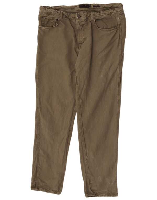 Calça masculina reta casual Massimo Dutti UE 44 grande W34 L29 cáqui