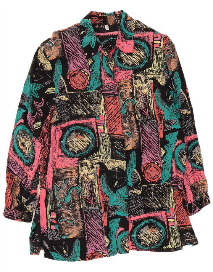 Blusa feminina vintage UK 14 grande patchwork multicolorido viscose