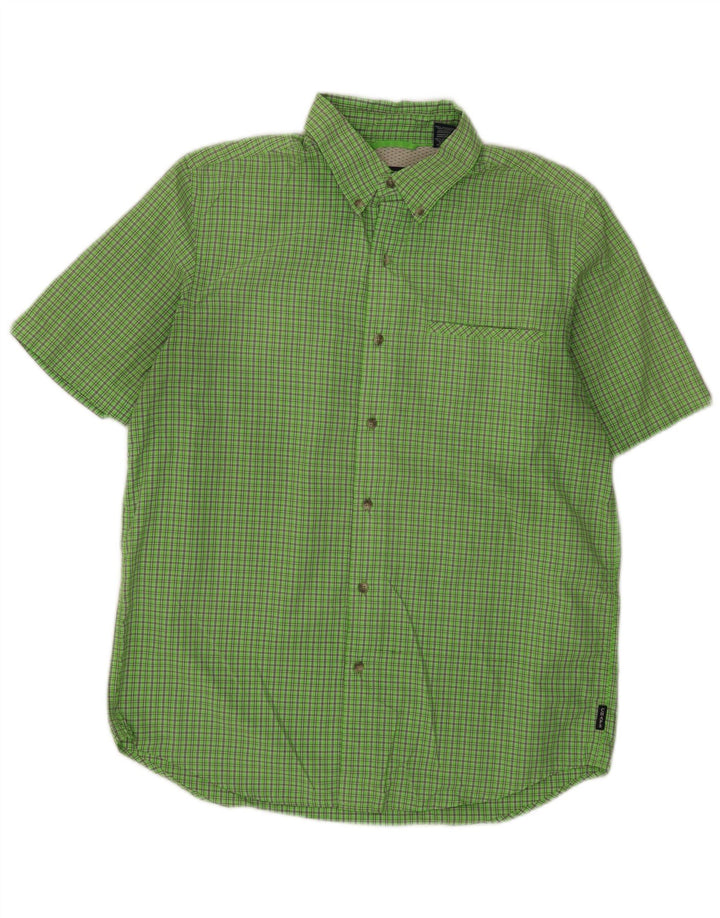 Camisa masculina de manga curta Chaps poliéster xadrez verde médio