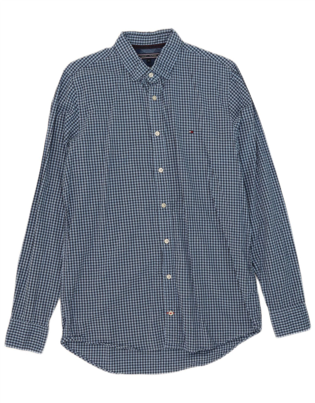 Camisa masculina Slim Fit Tommy Hilfiger de algodão guingão azul médio