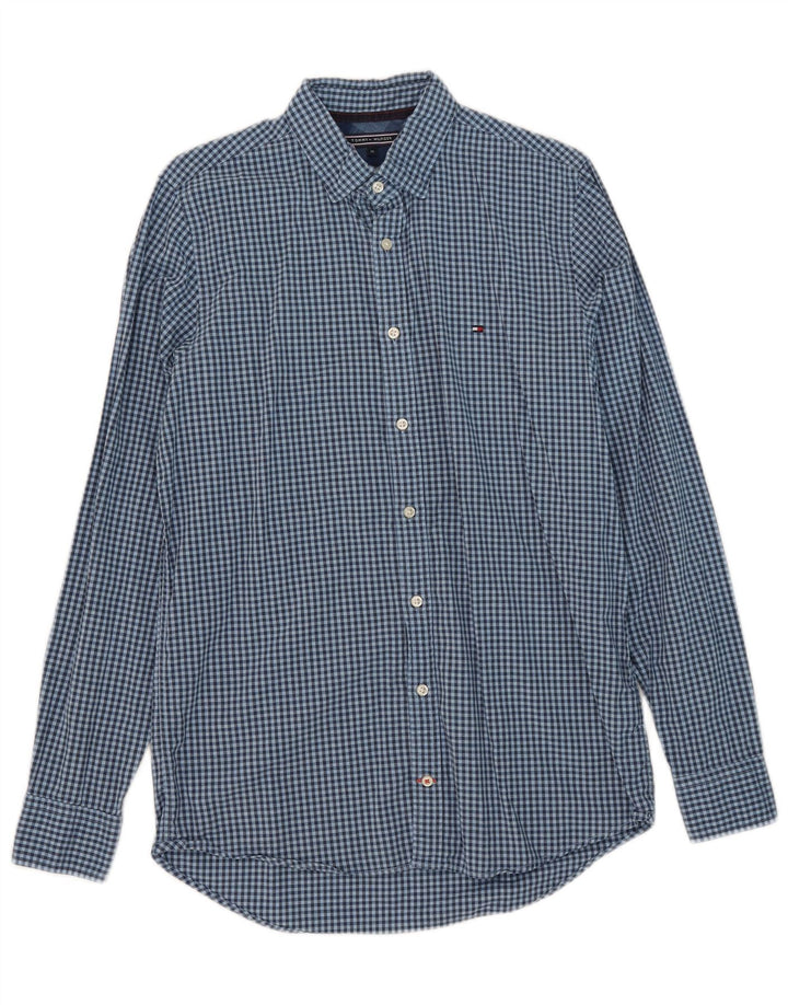 Camisa masculina Slim Fit Tommy Hilfiger de algodão guingão azul médio