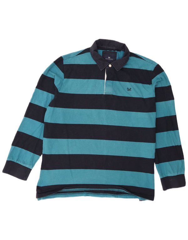 Camisa polo masculina de rugby de manga comprida 2XL algodão listrado azul da Crew Clothing