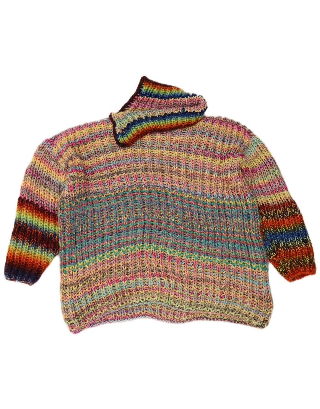 Suéter feminino VINTAGE com gola redonda Reino Unido 14 grande multicolorido