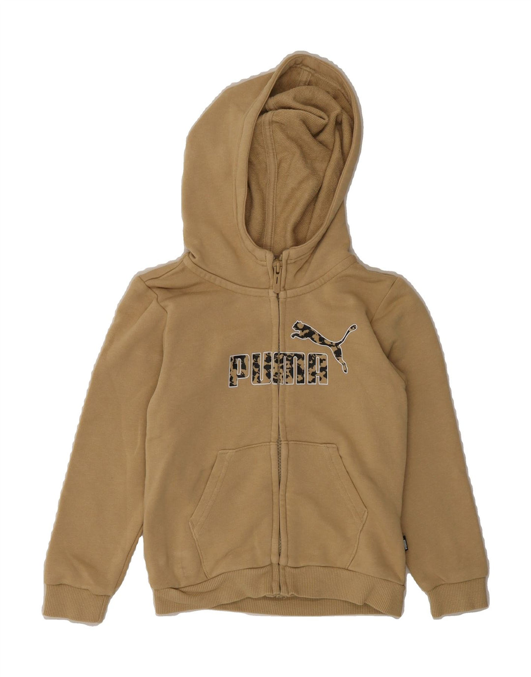 PUMA Girls Graphic Zip Hoodie Sweater 5-6 Years Beige Cotton Vintage Puma and Second-Hand Puma from Messina Hembry 